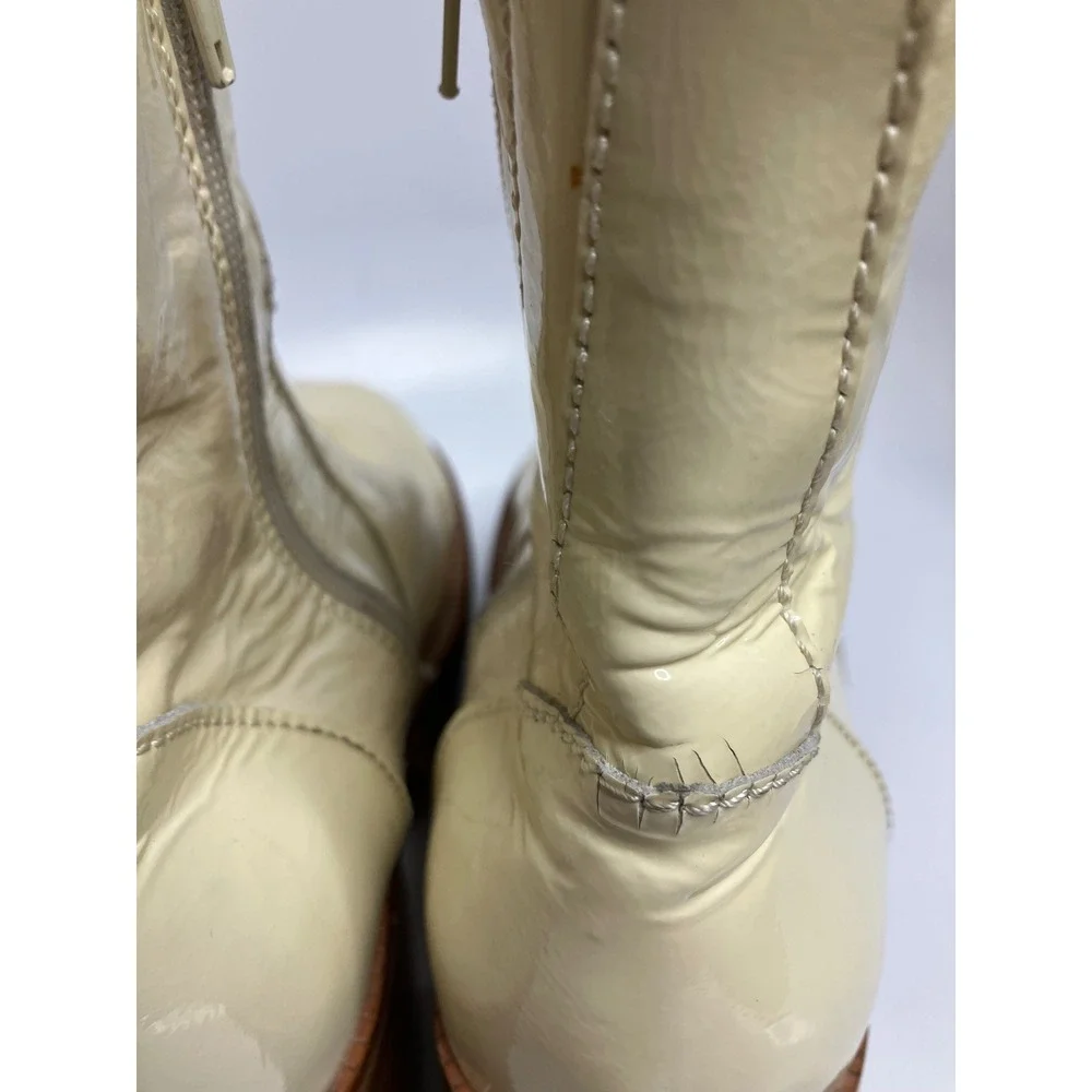 Jeffrey Campbell Quavo Platform Ankle Boots Womens Cream patent leather Lug Sole